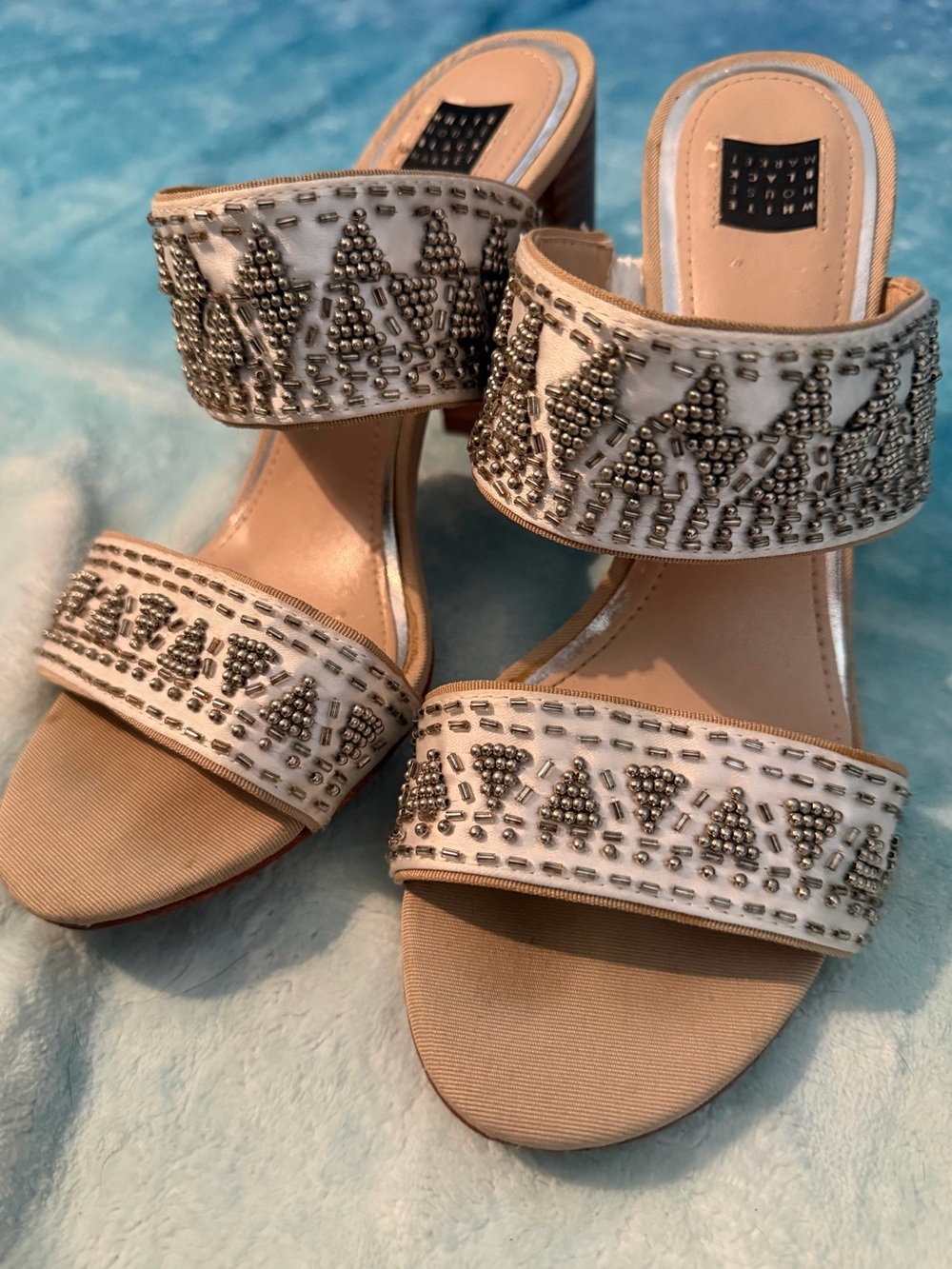 WHBM Y2K White Beaded Slide Sandals